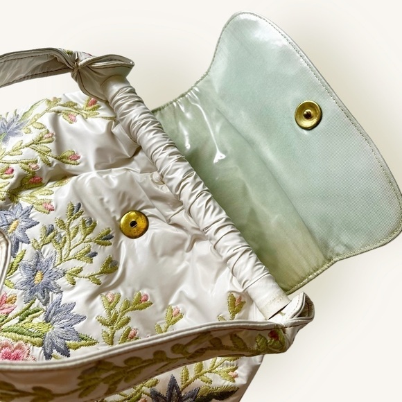 Vintage 50s Marheta Floral Embroidered Vinyl Shoulder Bag - Picture 9 of 15